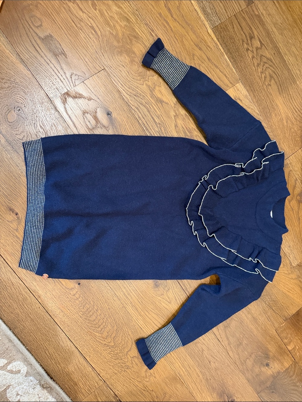 Lili Gaufrette Navy Ruffle-Trim Knit Sweater Dress